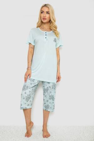 Піжама жіноча з принтом, колір м’ятний, 243R6788