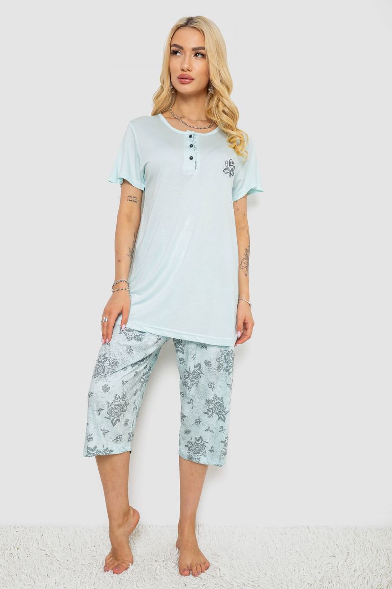 Піжама жіноча з принтом, колір м’ятний, 243R6788