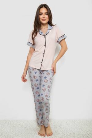 Жіноча піжама з принтом, колір рожевий, 243R7130