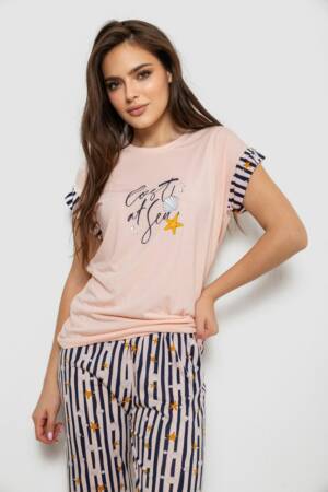 Піжама жіноча з принтом, колір персиковий, 243R2099