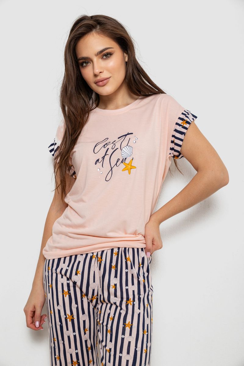 Піжама жіноча з принтом, колір персиковий, 243R2099