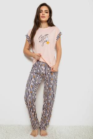 Піжама жіноча з принтом, колір персиковий, 243R2099