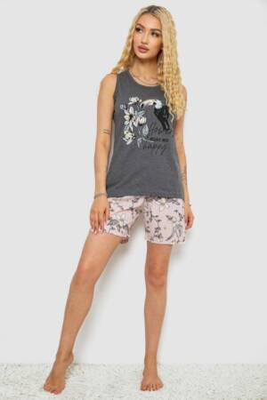 Піжама жіноча з принтом, колір сірий, 243R9623