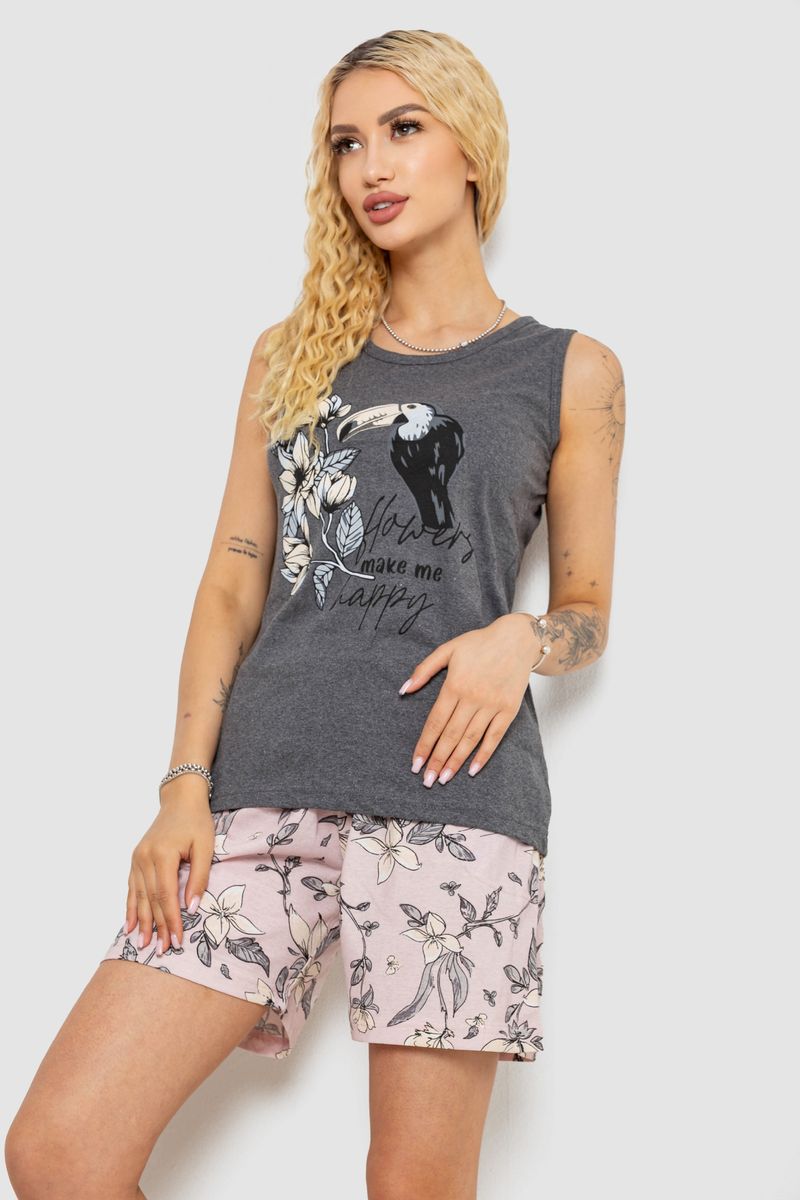 Піжама жіноча з принтом, колір сірий, 243R9623 - Зображення 3