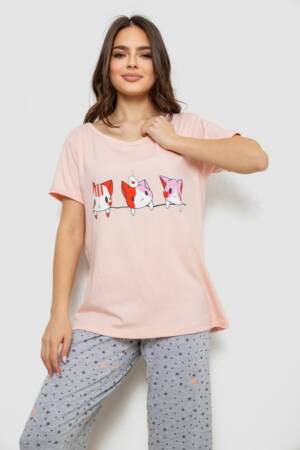 Жіноча піжама з принтом, колір персиковий, 243R1602-008
