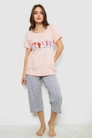 Жіноча піжама з принтом, колір персиковий, 243R1602-008