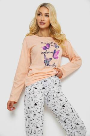 Піжама жіноча з принтом, колір персиковий, 243R1051