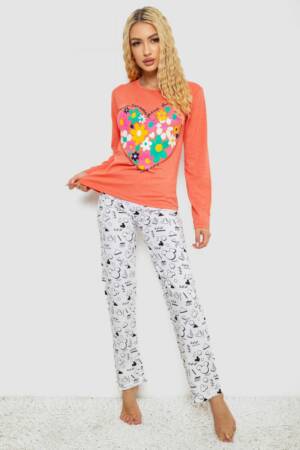 Піжама жіноча з принтом, колір помаранчевий, 243R1051