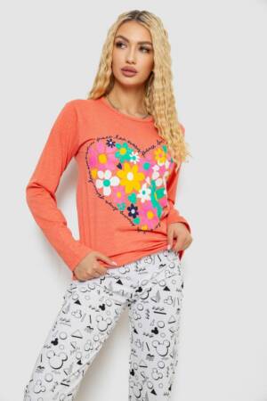 Піжама жіноча з принтом, колір помаранчевий, 243R1051
