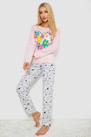 Піжама жіноча з принтом, колір рожевий, 243R1051