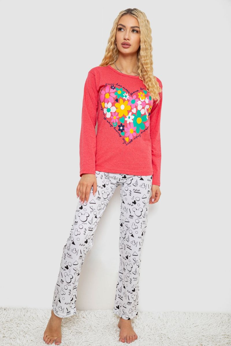 Піжама жіноча з принтом, колір кораловий, 243R1051