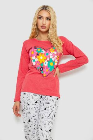 Піжама жіноча з принтом, колір кораловий, 243R1051