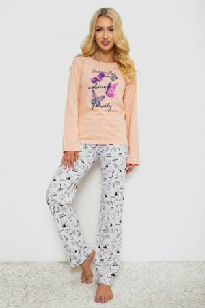 Піжама жіноча з принтом, колір персиковий, 243R1051