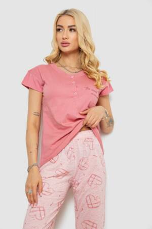 Піжама жіноча з принтом, колір пудровий, 243R0004-P15