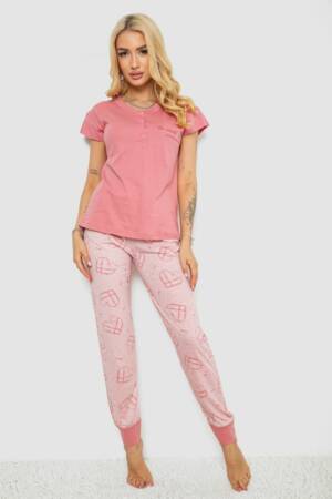 Піжама жіноча з принтом, колір пудровий, 243R0004-P15