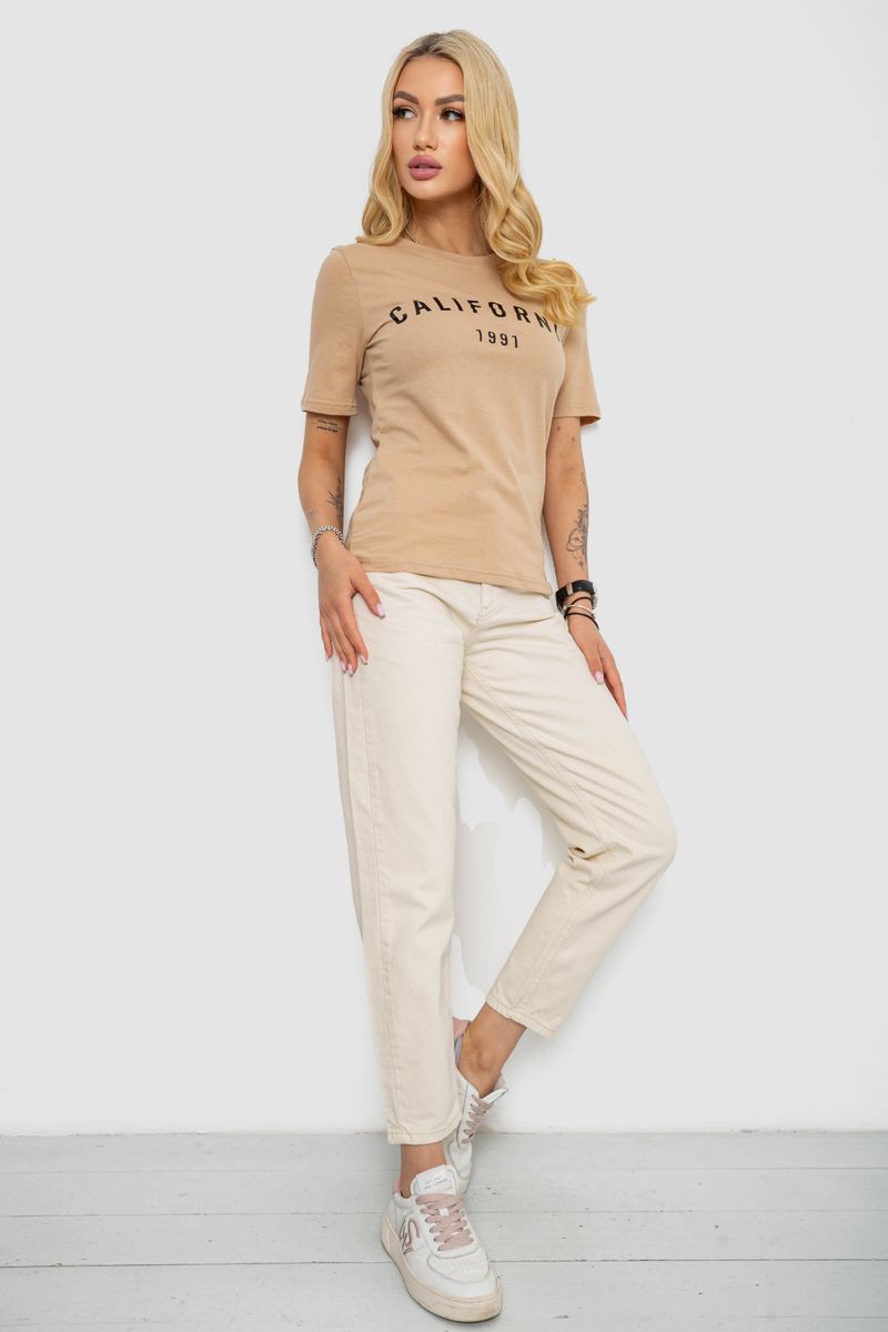 Футболка жіноча з принтом 241R130, колір бежевий, 241R131 - Зображення 2