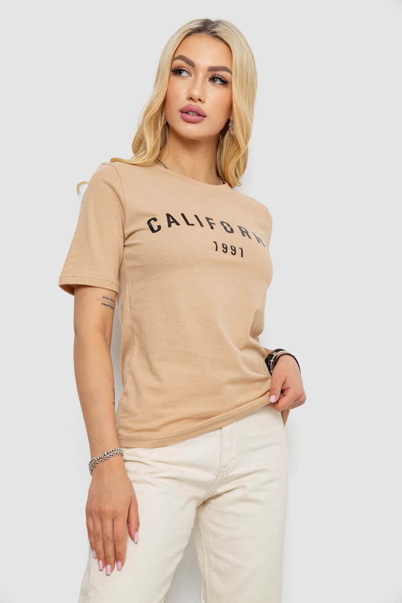 Футболка жіноча з принтом 241R130, колір бежевий, 241R131 - Зображення 3