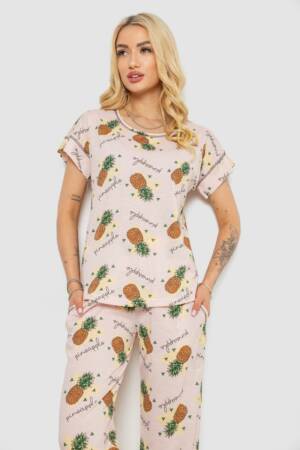 Піжама жіноча з принтом, колір пудровий, 243R6018-P3