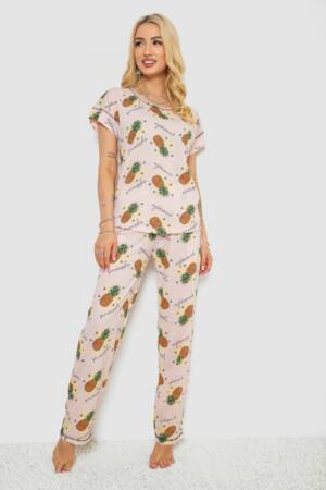 Піжама жіноча з принтом, колір пудровий, 243R6018-P3