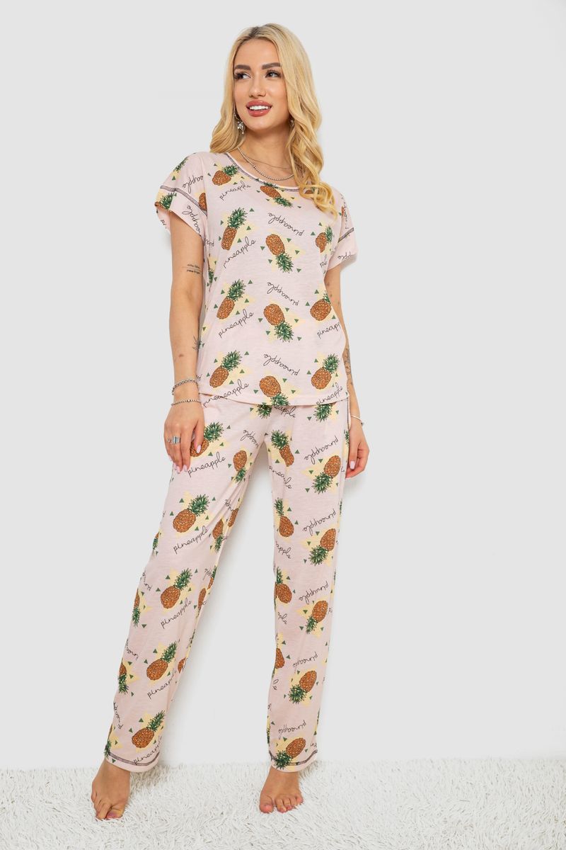 Піжама жіноча з принтом, колір пудровий, 243R6018-P3