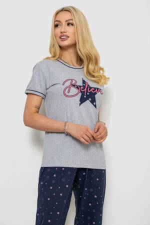 Піжама жіноча з принтом, колір сіро-синій, 243R9214