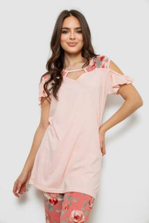 Жіноча піжама з принтом, колір персиковий, 243R1602-003