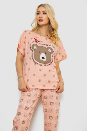 Піжама жіноча з принтом, колір персиковий, 243R15436