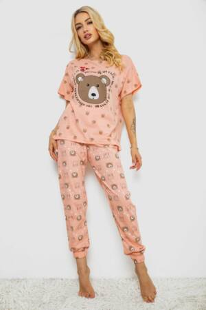 Піжама жіноча з принтом, колір персиковий, 243R15436