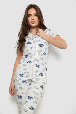 Жіноча піжама з принтом, колір молочний, 243R19010