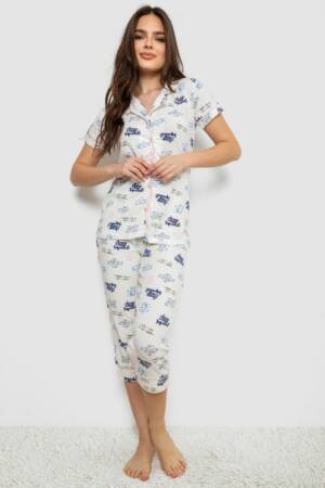 Жіноча піжама з принтом, колір молочний, 243R19010