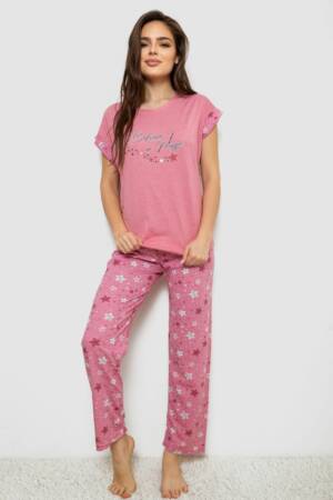 Піжама жіноча з принтом, колір пудровий, 243R2084