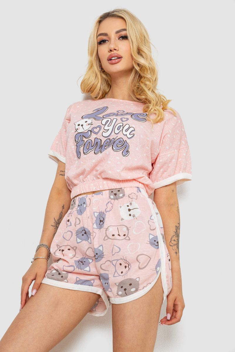 Піжама жіноча з принтом, колір рожевий, 243R15473 - Зображення 3