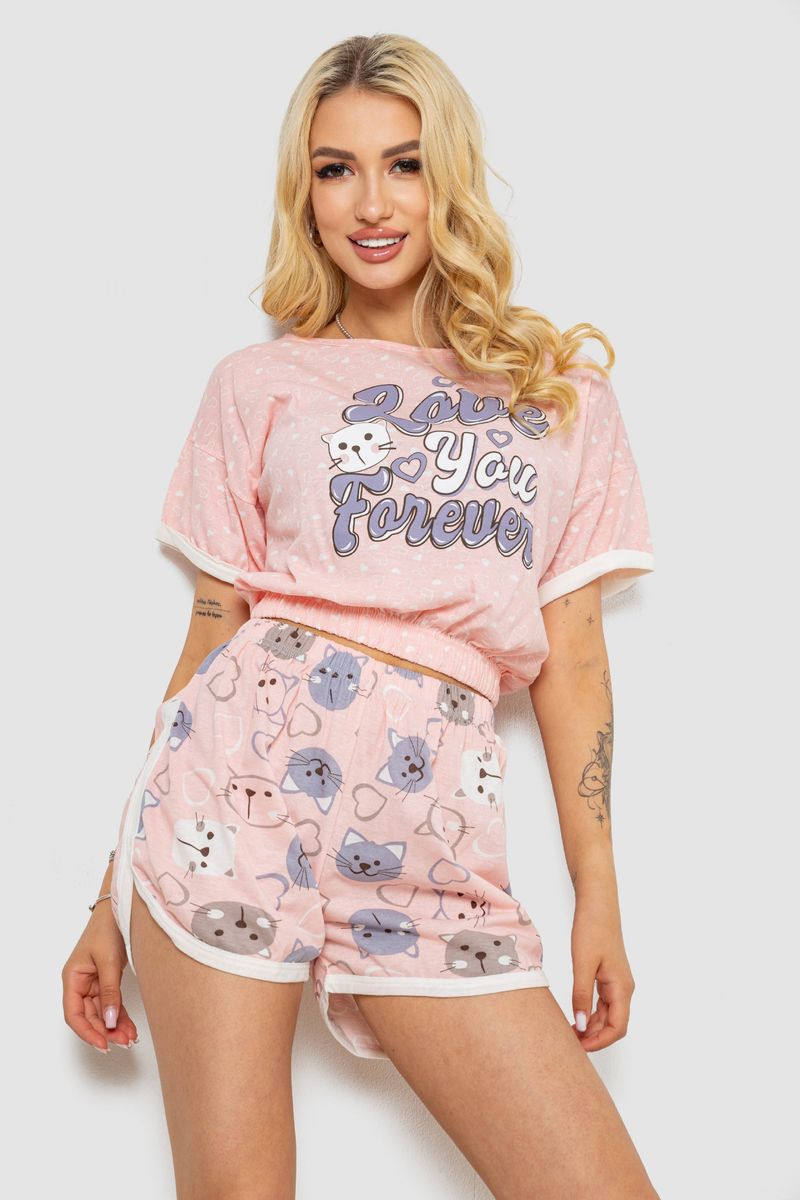 Піжама жіноча з принтом, колір рожевий, 243R15473