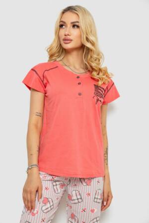 Піжама жіноча з принтом, колір кораловий, 243R0004-P3