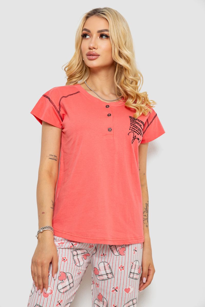 Піжама жіноча з принтом, колір кораловий, 243R0004-P3