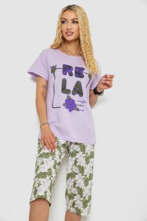 Піжама жіноча з принтом, колір бузковий, 243R3755