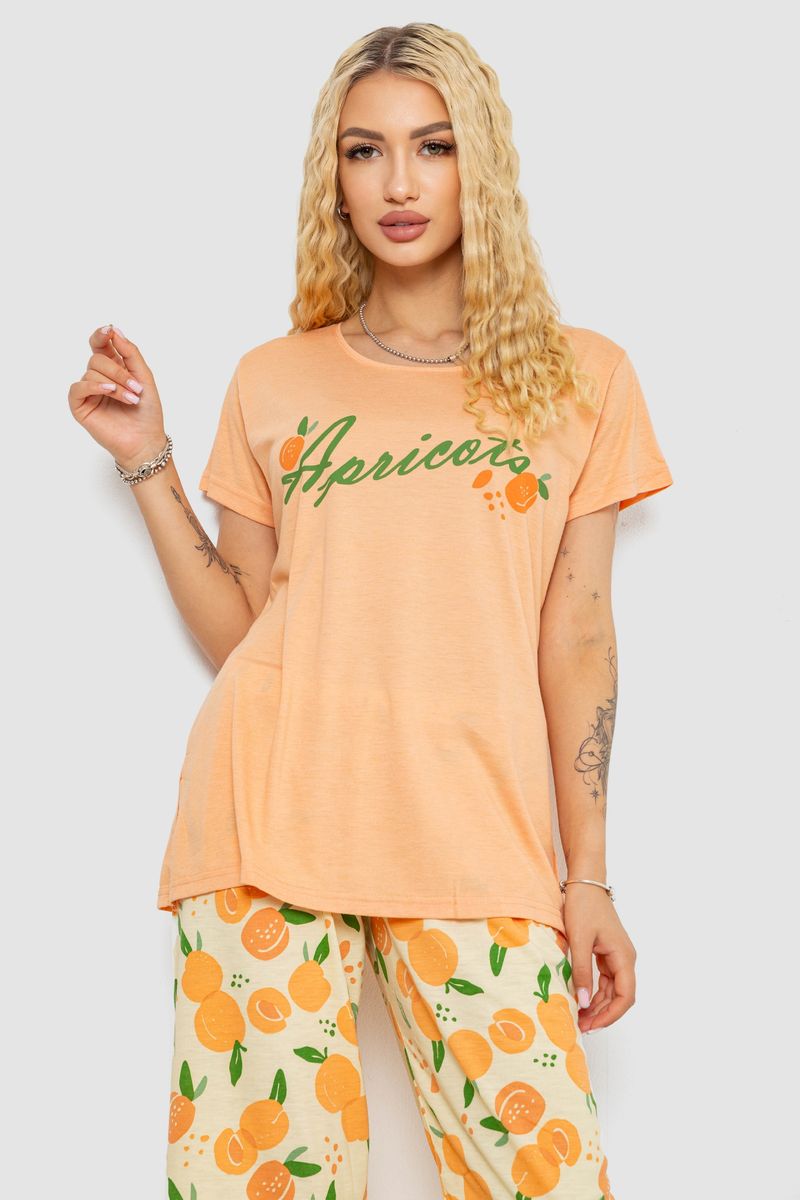 Піжама жіноча з принтом, колір помаранчевий, 243R7141