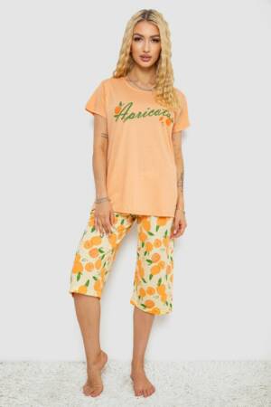 Піжама жіноча з принтом, колір помаранчевий, 243R7141