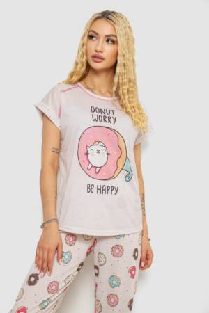 Піжама жіноча з принтом, колір пудровий, 243R6015