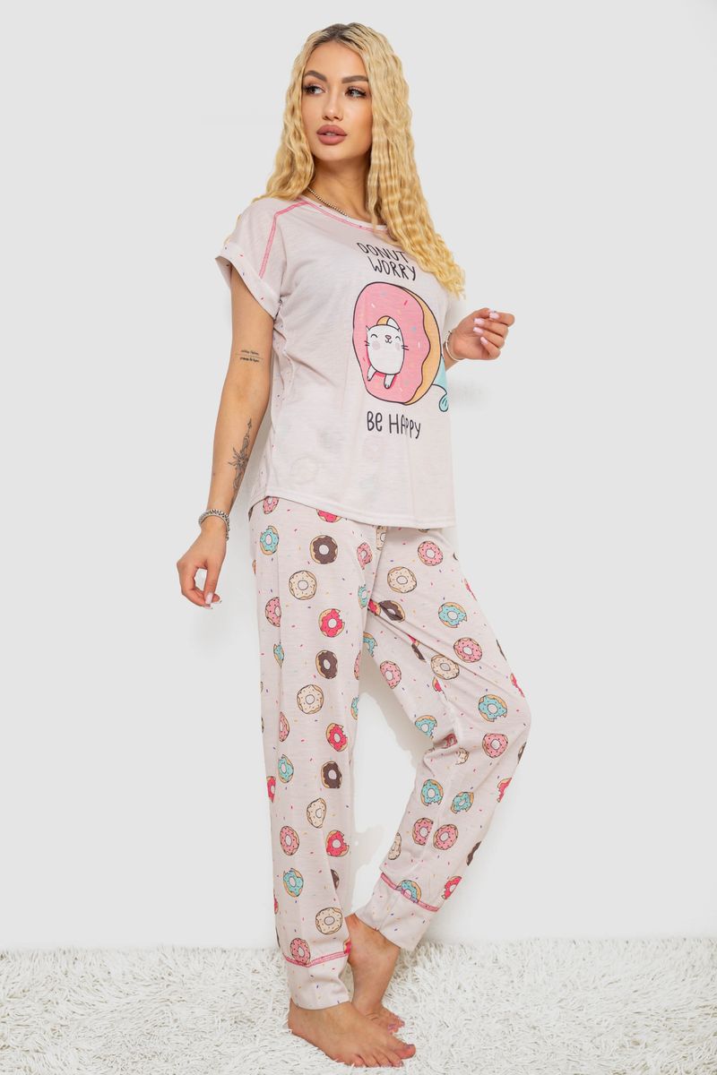 Піжама жіноча з принтом, колір пудровий, 243R6015 - Зображення 3