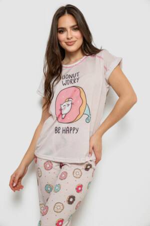 Піжама жіноча з принтом, колір бежевий, 243RP6015