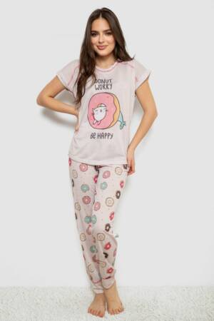 Піжама жіноча з принтом, колір бежевий, 243RP6015