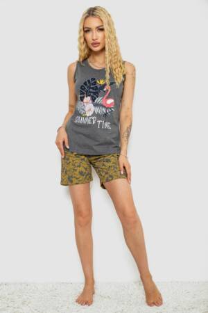 Піжама жіноча з принтом, колір сірий, 243R9639