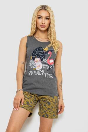 Піжама жіноча з принтом, колір сірий, 243R9639