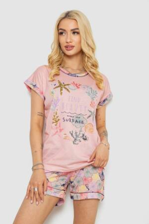Піжама жіноча з принтом, колір пудровий, 243R6016