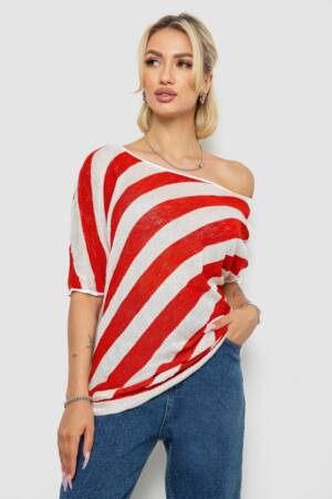 Жіноча кофта в смужку, колір біло-теракотовий, 244R0263