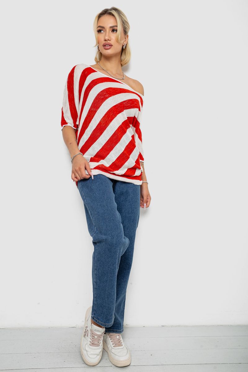 Жіноча кофта в смужку, колір біло-теракотовий, 244R0263