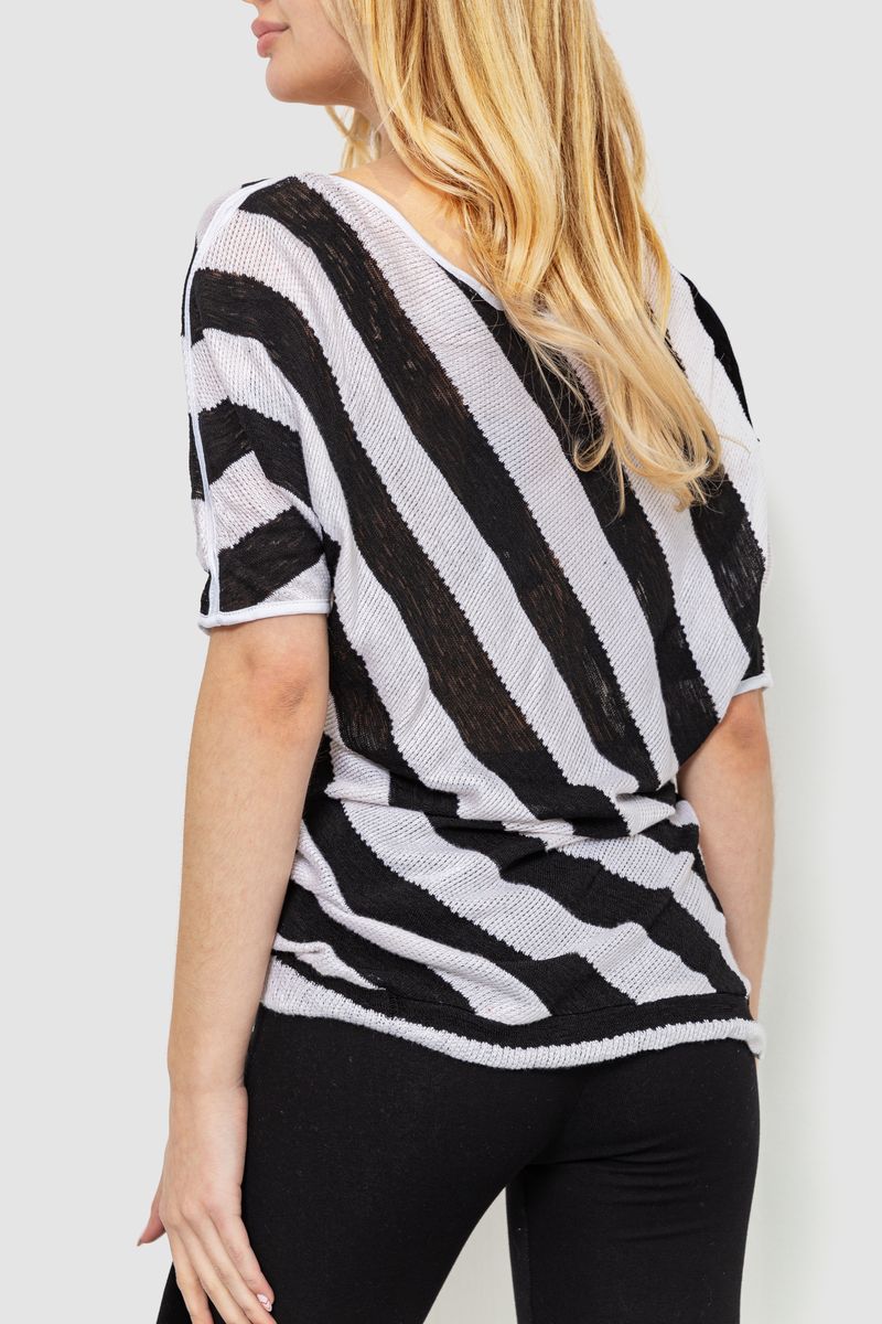 Жіноча кофта в смужку, колір чорно-білий, 244R0263 - Зображення 4