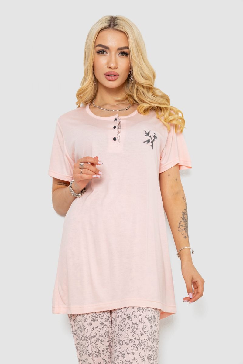 Піжама жіноча з принтом, колір персиковий, 243R7001