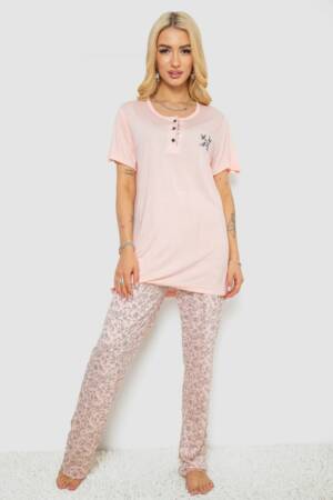 Піжама жіноча з принтом, колір персиковий, 243R7001